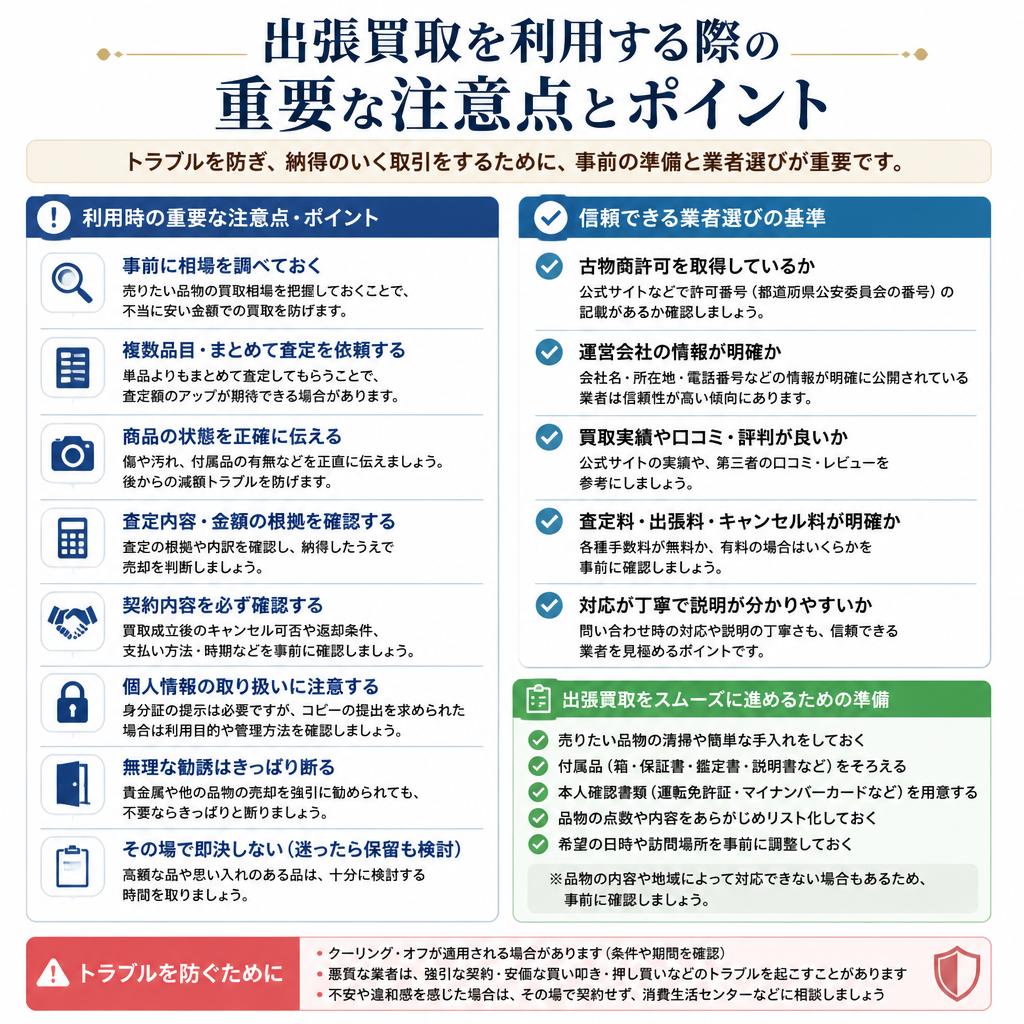 出張買取を利用する際の注意点