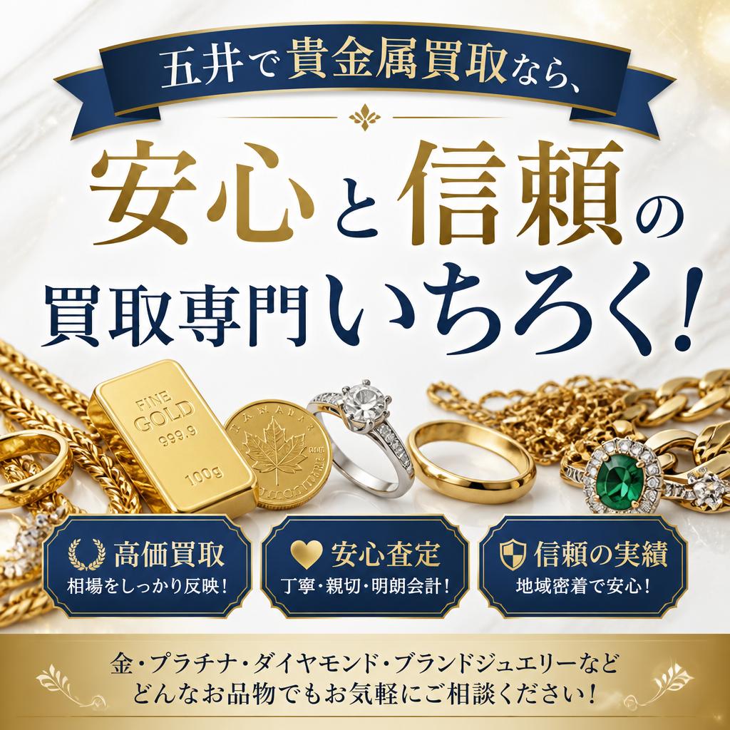 五井で貴金属買取なら、安心と信頼の買取専門いちろく！